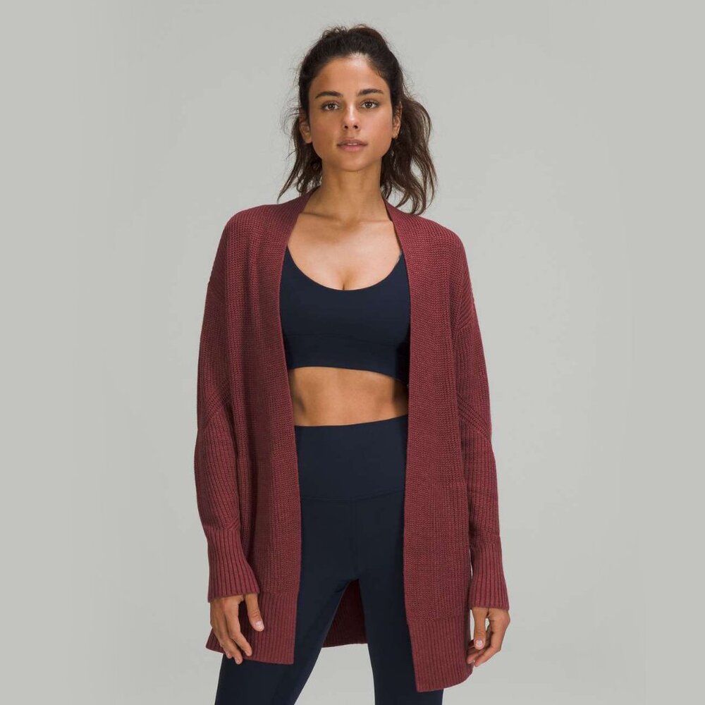 Lululemon Cashlu Sweater Wrap in Heathered Mulled Wine Relaxed Fit Pockets M/L